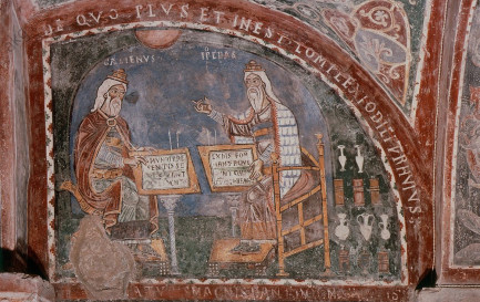 Hippocrate et Galien, les fondateurs de la médecine occidentale (fresque du XIIIe siècle)